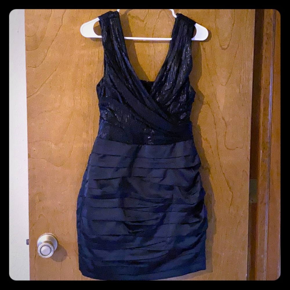Express sequin/silk mini black dress